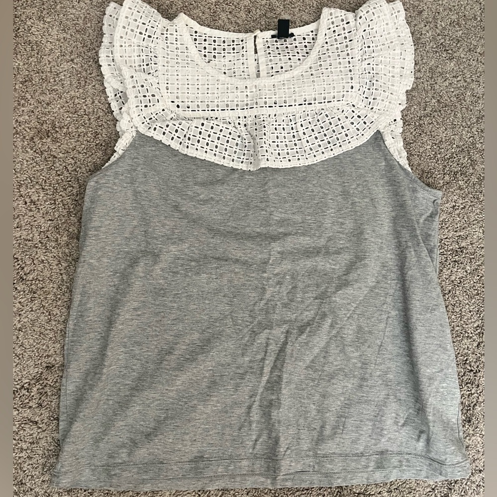 NWOT J.Crew gray tank with eyelet collar, Large